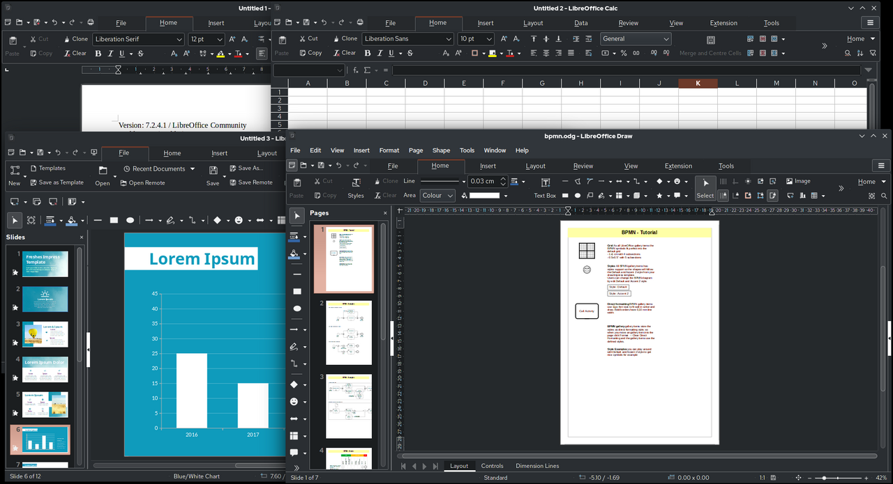 LibreOffice 7.2.4.1 Writer Calc Impress 