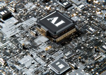 AI 칩이 장착된 회로 기판 클로즈업