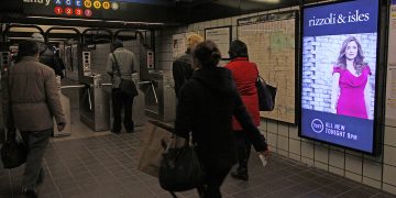 Digital advertising screens subway station