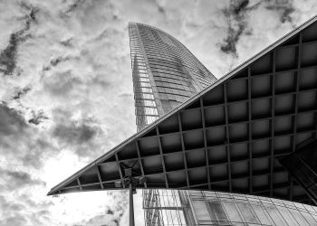 Corporate glass skyscraper financial district