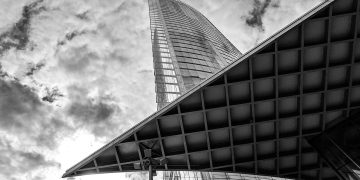 Corporate glass skyscraper financial district