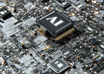 표면에 'a' 글자가 새겨진 AI GPU 프로세서 칩 3D 렌더링
