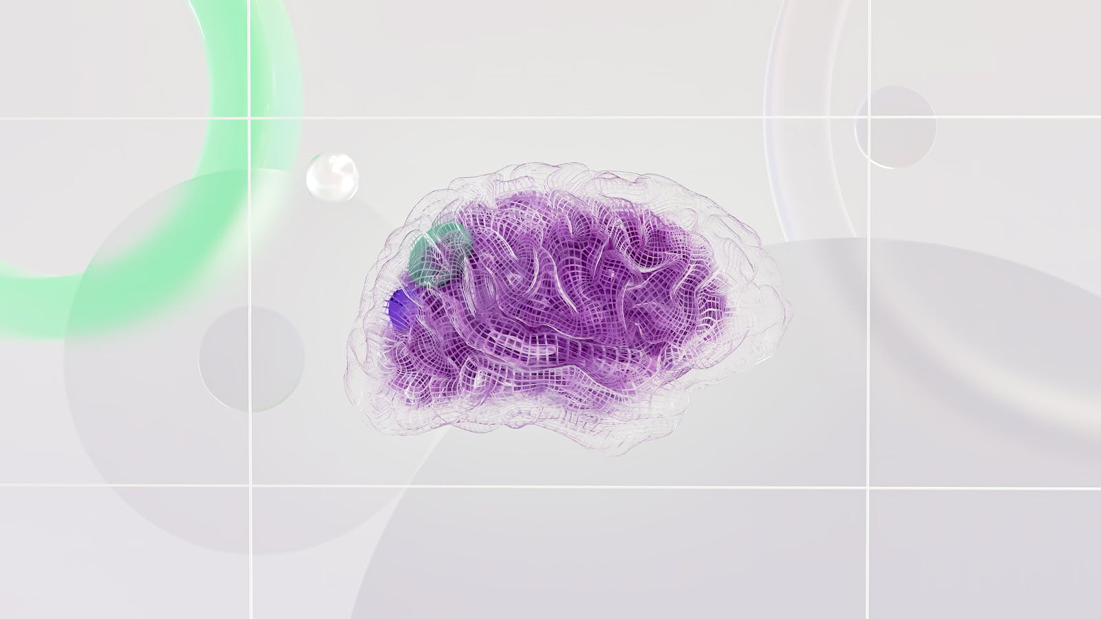 머신러닝과 신경과학에서 영감을 받은 AI 추상 뇌 3D 일러스트