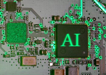 회로 기판 위 빛나는 AI 칩