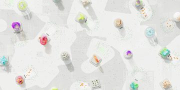 인공지능의 잠재력을 표현한 3D 기하학적 형상과 회로 배경 일러스트