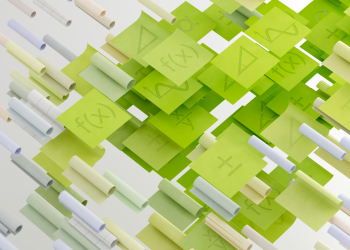 Dynamic abstract image with mathematical symbols on floating papers, vibrant and conceptual.