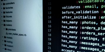 Detailed view of Ruby on Rails code highlighting software development intricacies.