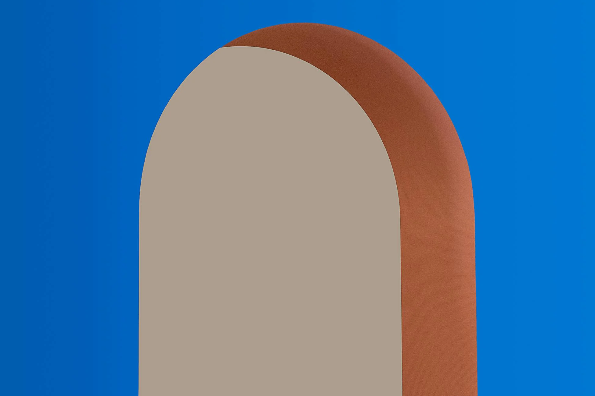 A minimalist geometric arch with vibrant colors set against a blue background, showcasing abstract design.