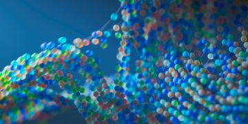 Colorful abstract representation of a molecular structure with interconnected spheres.
