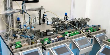 Advanced industrial machinery for automation and control in a laboratory setting.