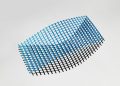 Dynamic abstract grid with blue and black colors on a white background.