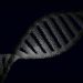 Artistic rendering of a DNA strand with particle effects against a dark background.