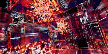 Abstract digital artwork featuring futuristic cubes with glowing neon lights and intricate patterns.