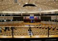 Empty European Parliament auditorium in Brussels, Belgium.