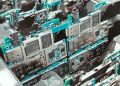 Close-up of intricate circuit boards in a Vietnamese factory, capturing modern electronics production.