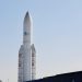 Elevated view of space rockets at Le Bourget Air Show in France on a clear day.