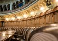 Interior view of the elegant Swiss Parliament council chamber in Bern, Switzerland.