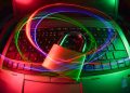 padlock on laptop with light trails