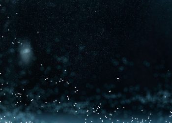 Dynamic abstract background with particles and textures resembling water droplets and a splash effect.