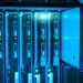 Detailed view of a server rack with a focus on technology and data storage.