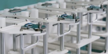 Detailed view of industrial laboratory equipment showcasing modern design and functionality.
