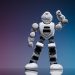 A sleek white robot in a studio setting against a gradient background, showcasing modern robotics.