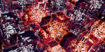 Abstract image featuring digital cubes with vibrant LED lighting effects, representing technology.