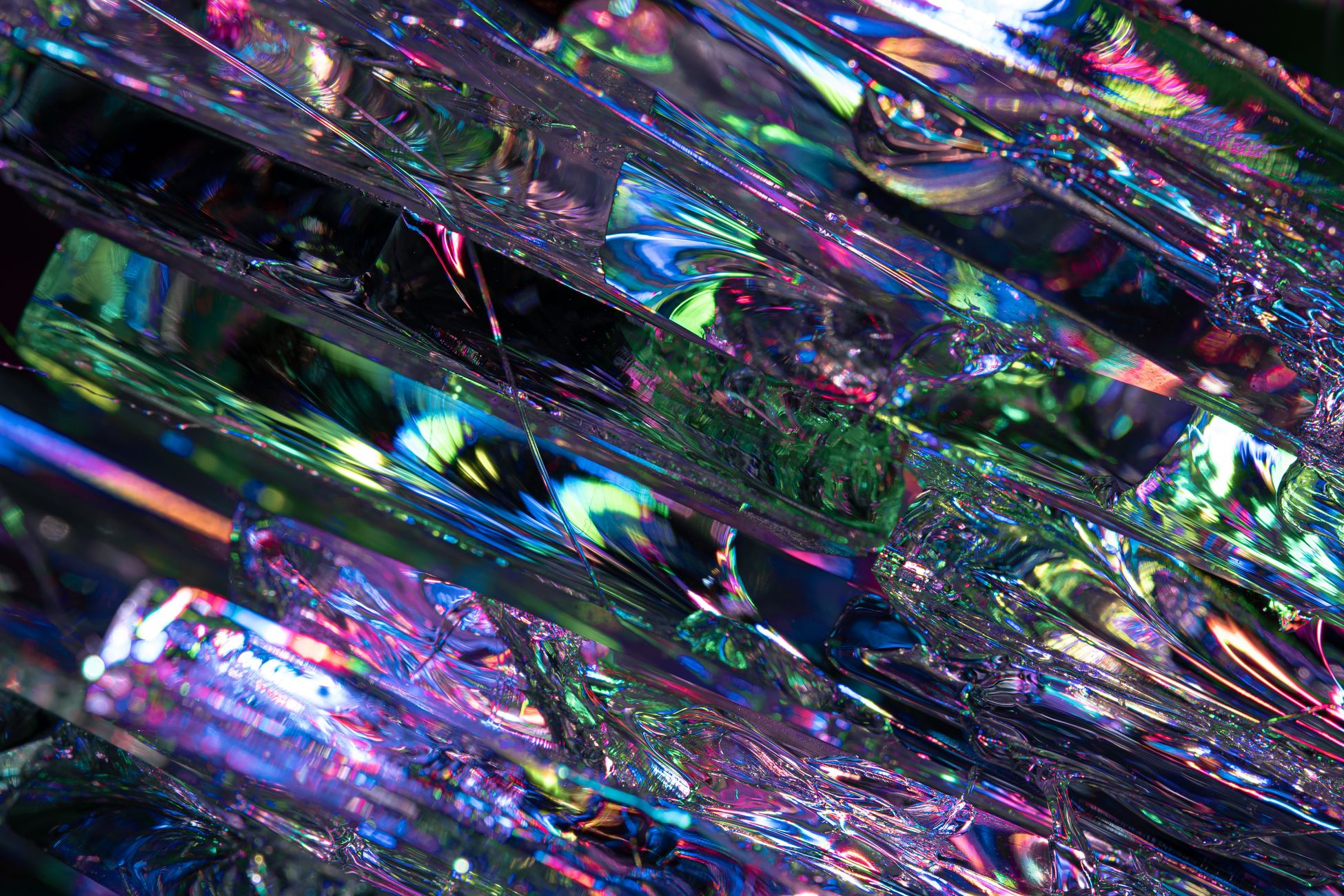A colorful close-up of crystals showcasing refraction and vibrant hues.