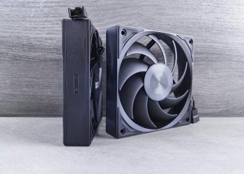 Side-by-side view of two high-performance computer cooling fans on a neutral background.