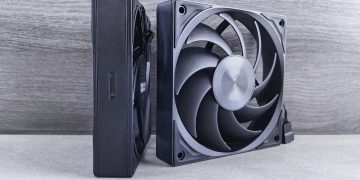 Side-by-side view of two high-performance computer cooling fans on a neutral background.