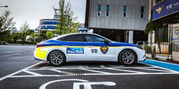 a police car parked in a parking lot