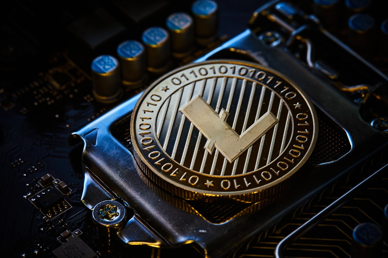 a close up of a computer chip with a tick symbol on it