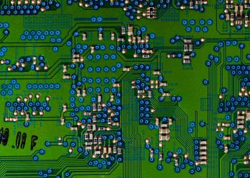 Detailed view of a circuit board highlighting electronic components.