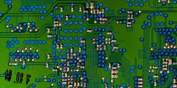 Detailed view of a circuit board highlighting electronic components.