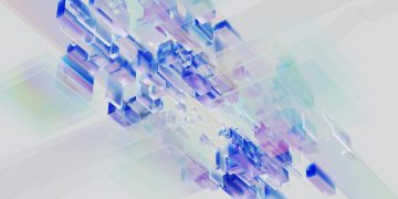 Futuristic abstract digital render depicting geometric shapes in vibrant colors.