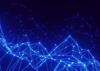 a blue background with lines and dots