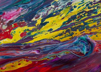 Colorful fluid acrylic art showcasing vibrant swirling patterns.