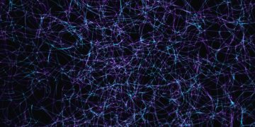 a dark blue background with lots of lines