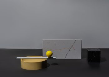 A sleek arrangement of geometric shapes and textures in a minimalist style, emphasizing elegance.