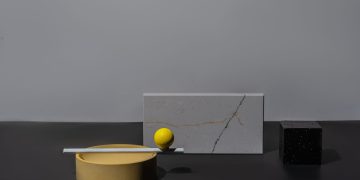 A sleek arrangement of geometric shapes and textures in a minimalist style, emphasizing elegance.