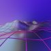 Abstract 3D geometric landscape with vibrant colors and futuristic digital style.