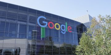Google headquarters building with colorful logo