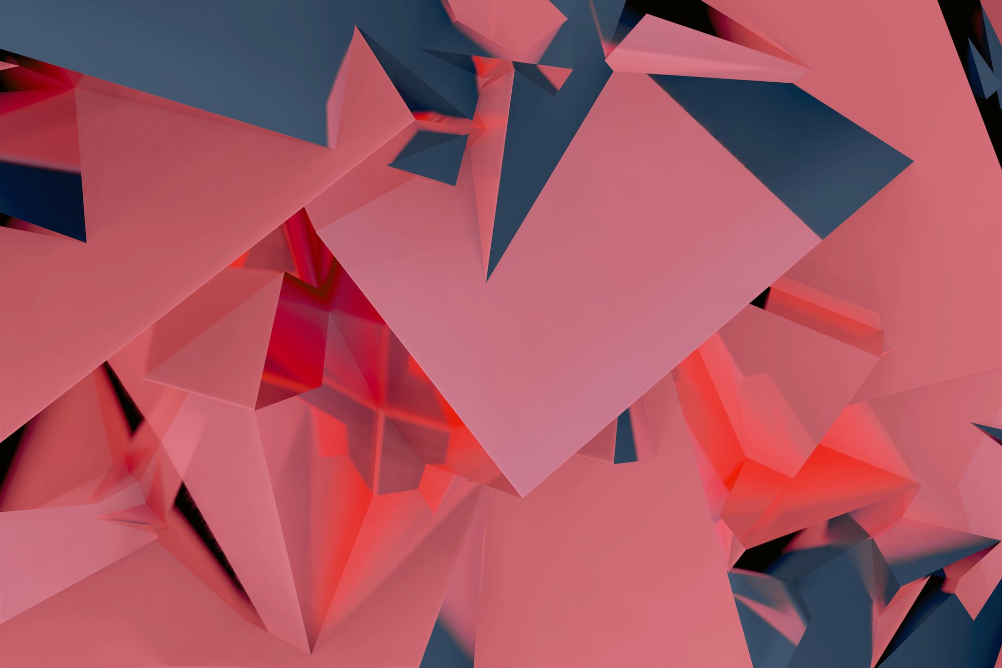 Dynamic abstract composition of pink and blue geometric shapes with 3D depth.