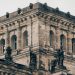 Close-up of the architectural details of the Reichstag Building in Berlin, Germany.