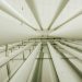 Upward view of modern interior columns in a geometrically structured space.