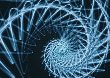 Fascinating blue spiral design with intricate geometric patterns, perfect for creative headers or wallpapers.