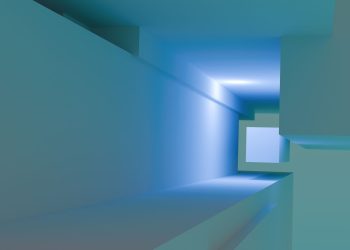 A modern abstract geometric design in blue shades with a tunnel effect.