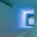 A modern abstract geometric design in blue shades with a tunnel effect.