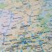 Close-up view of a detailed map highlighting Southern Africa's cities and routes.