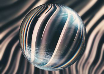 Abstract image of a glass sphere with striped and distorted reflections creating a mesmerizing visual effect.